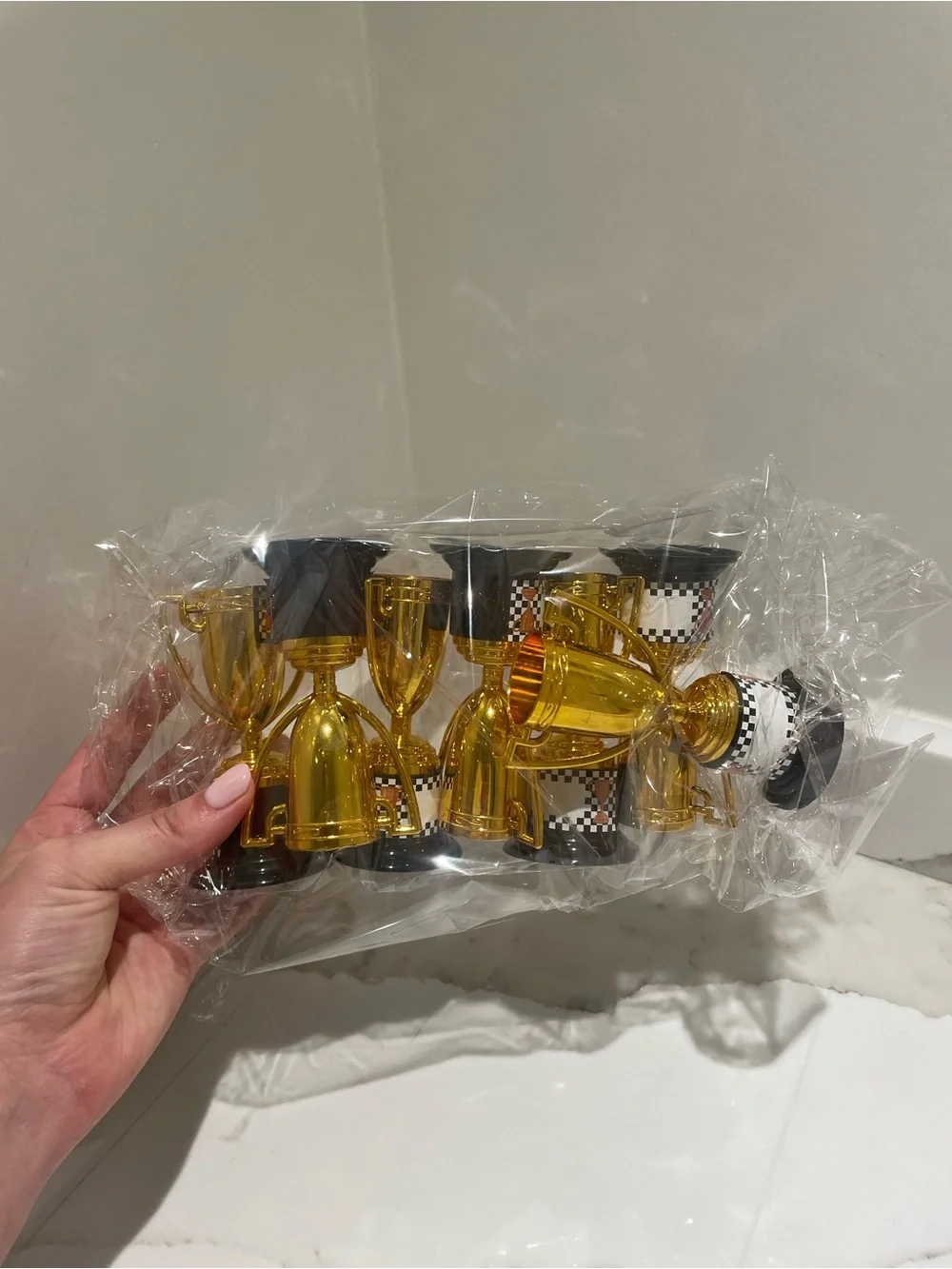 7 Gold Mini Trophy Favor with Checkered Base